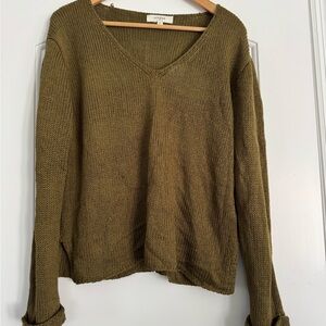 Umgee Brown V-Neck Knit Sweater Cut-Out Back Detail Size M/L